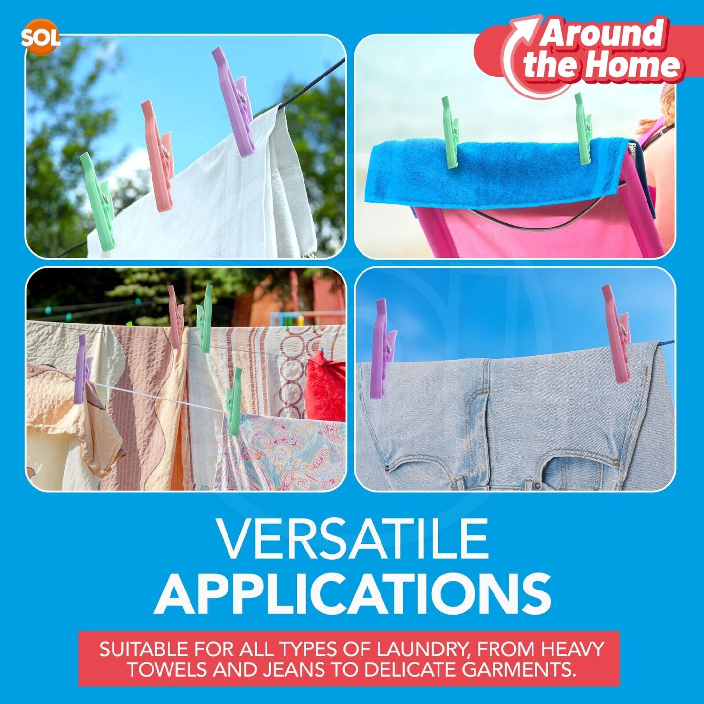 Jumbo Clothes Pegs Strong Plastic Washing Line Clips | 48 Pack