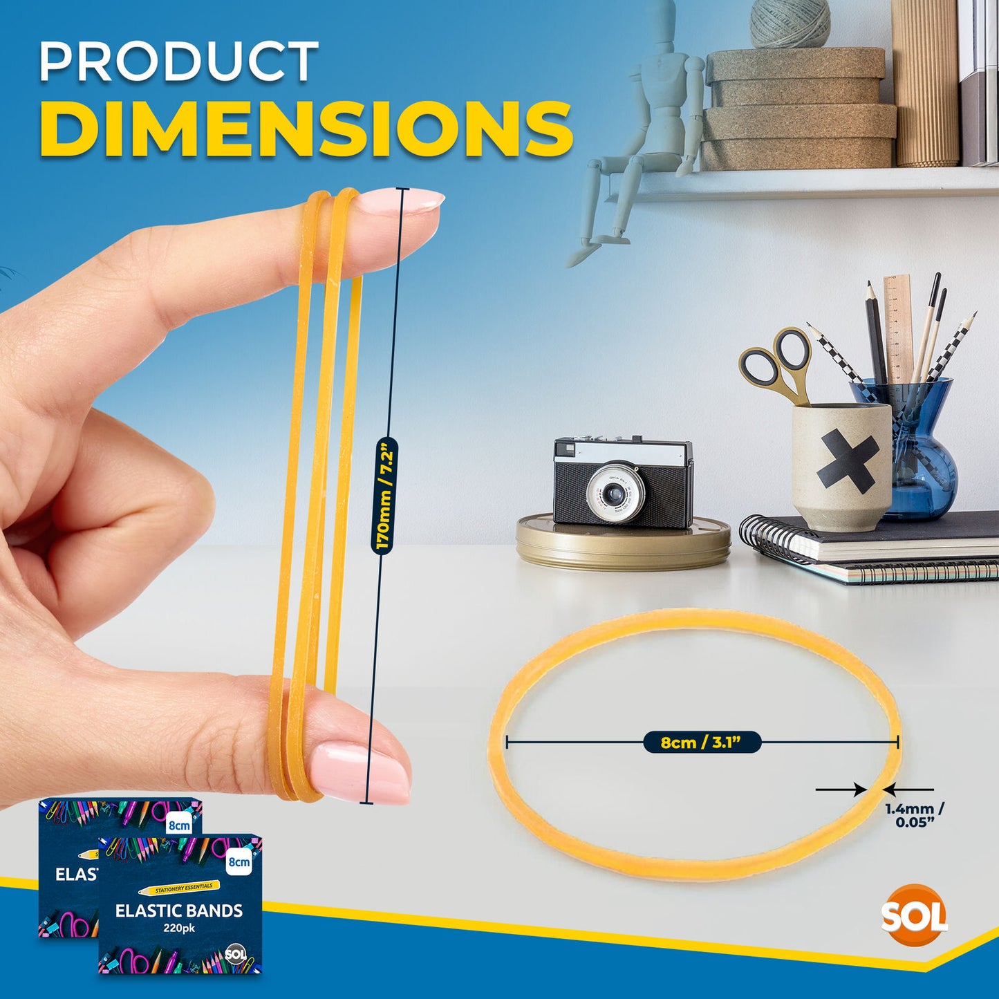 Natural Elastic Rubber Bands Size 18 | Strong Stretchy 80mm x 1.5mm | 215 Pack