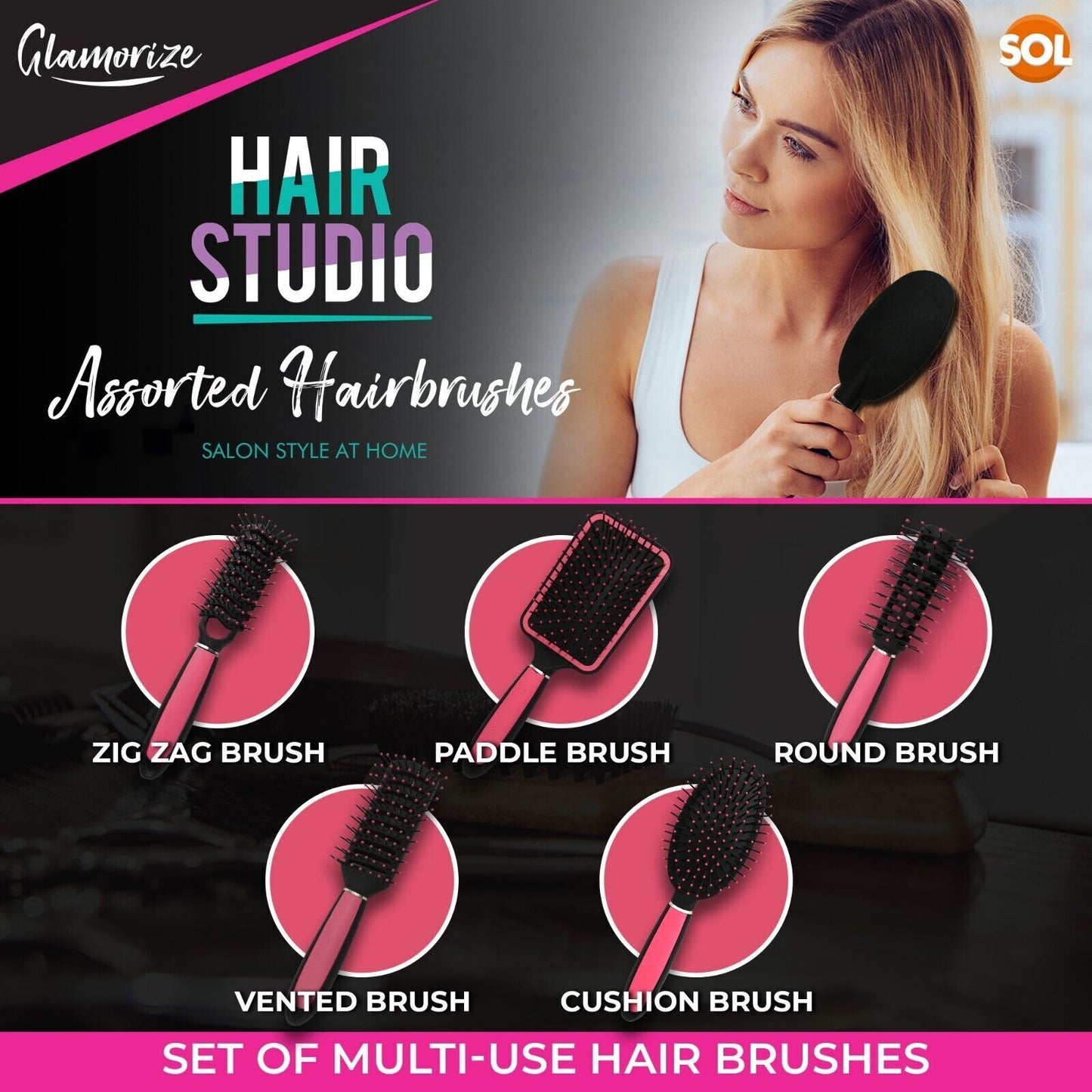 Hair Brush Set Pink for Women | Hairdressing Styling | 25 Pack