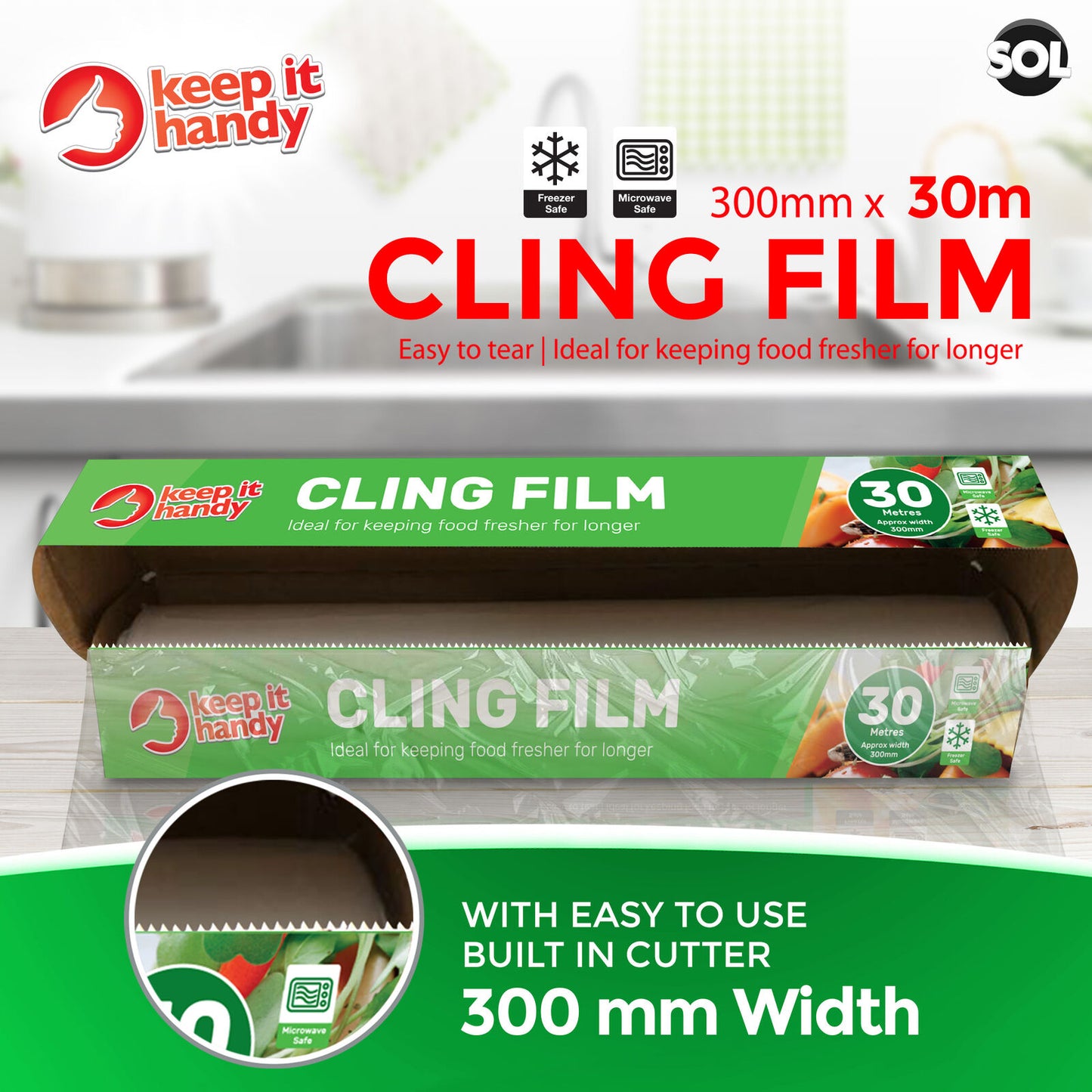 Cling Film 30cm | Easy Cut Catering Refill Rolls | 30Ð180M