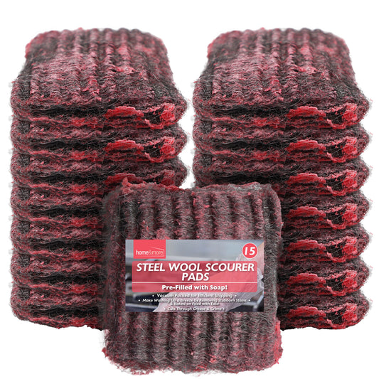 Soap Filled Pads Sponge Scourer Steel Wool | Kitchen Cleaning | 15 Pack