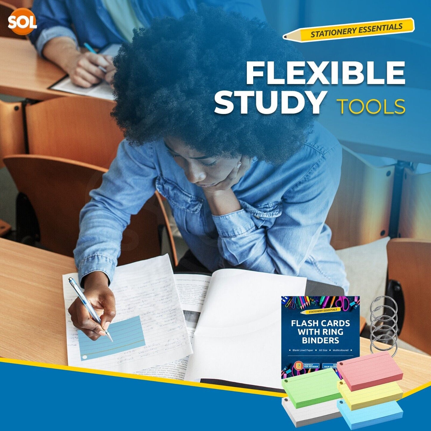 Revision Cards with Rings | Blank Coloured Lined Flash Cards | 500 Pack