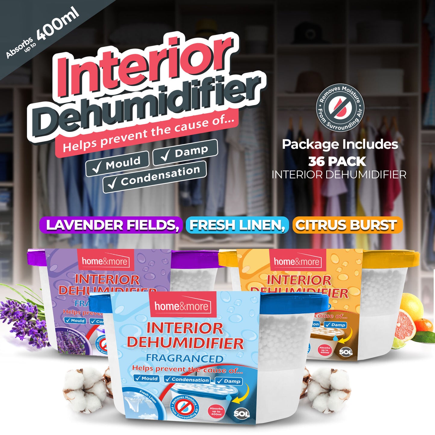 6-36 DEHUMIDIFIER Interior Damp Moisture Mould Mildew Caravan Fragranced 400ml