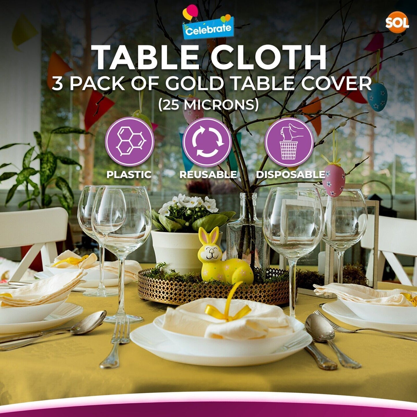 Plastic Table Covers Round 1.4M | Disposable Wipe Clean Party Cloth | 3 Pack