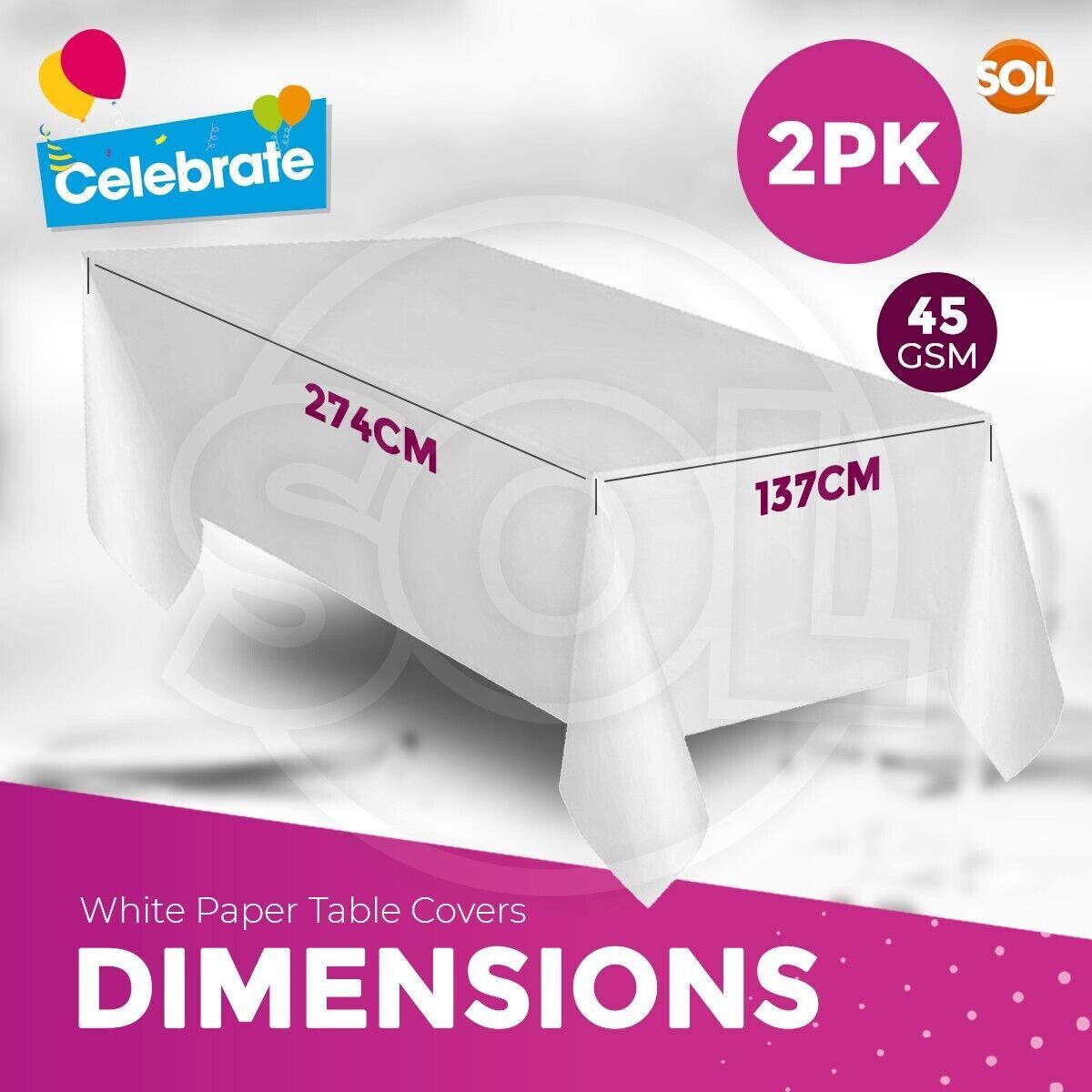 White Paper Rectangular Table Cloth Covers | Wipe Clean Party Tablecloths | 2 Pack