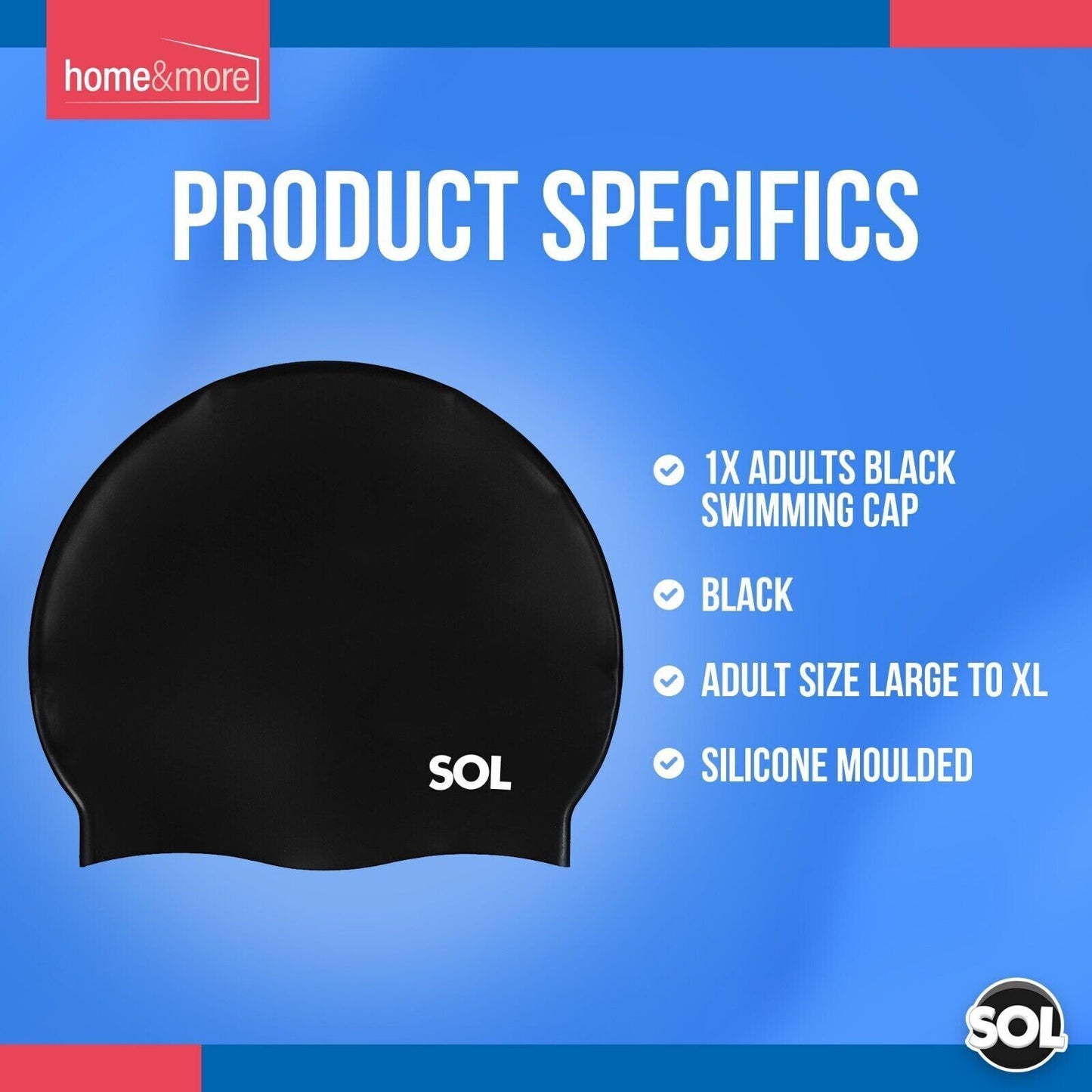 Black Silicone Swimming Cap Adult Waterproof Unisex