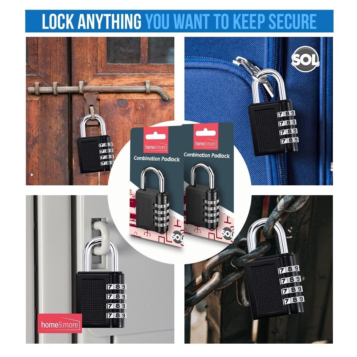 2x 4 Digit Combination Padlock Heavy Duty Outdoor Lock Gym Travel Luggage Locker