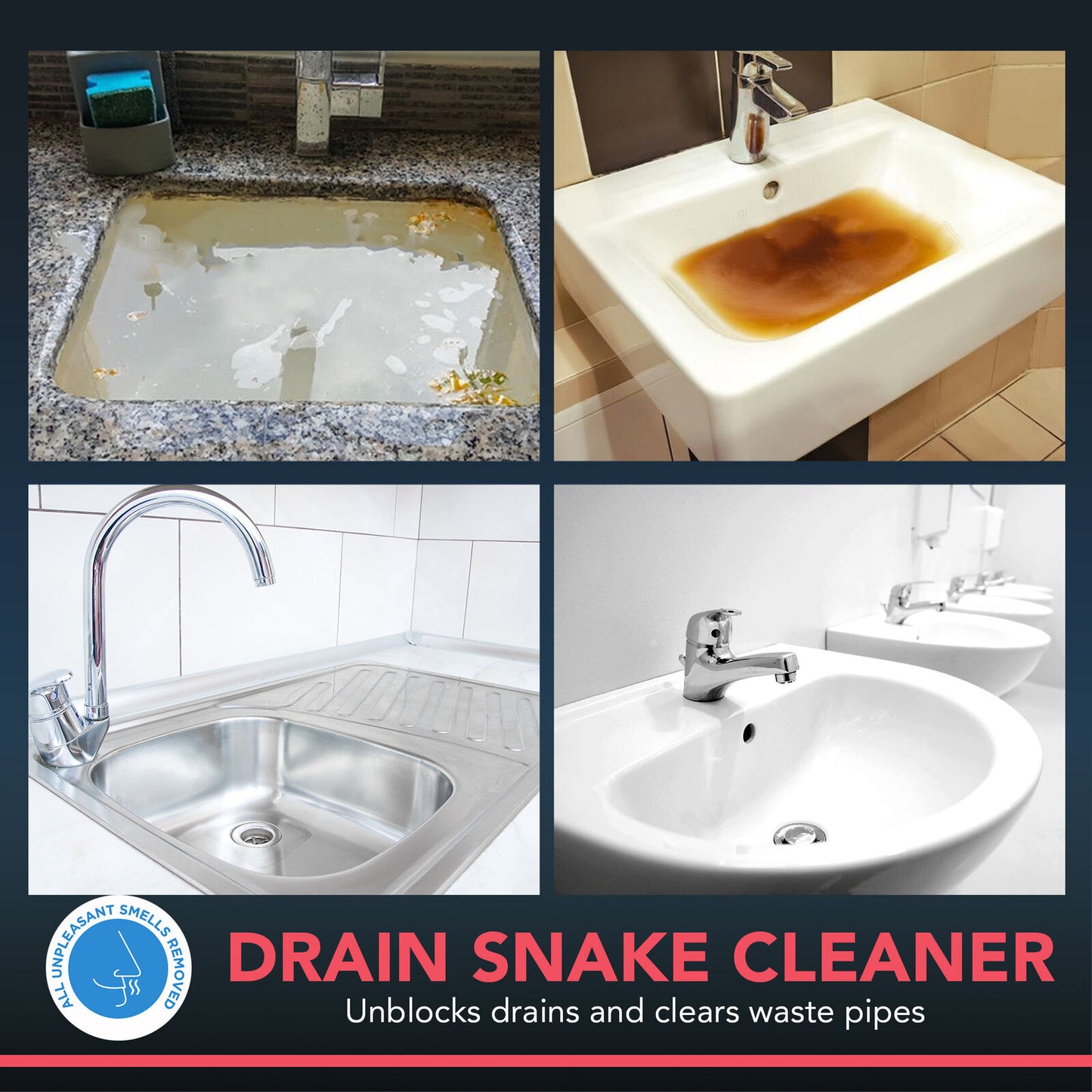 Flexible Drain Unblocking Rods 1M | Sink Cleaner Tool | 2 Pack