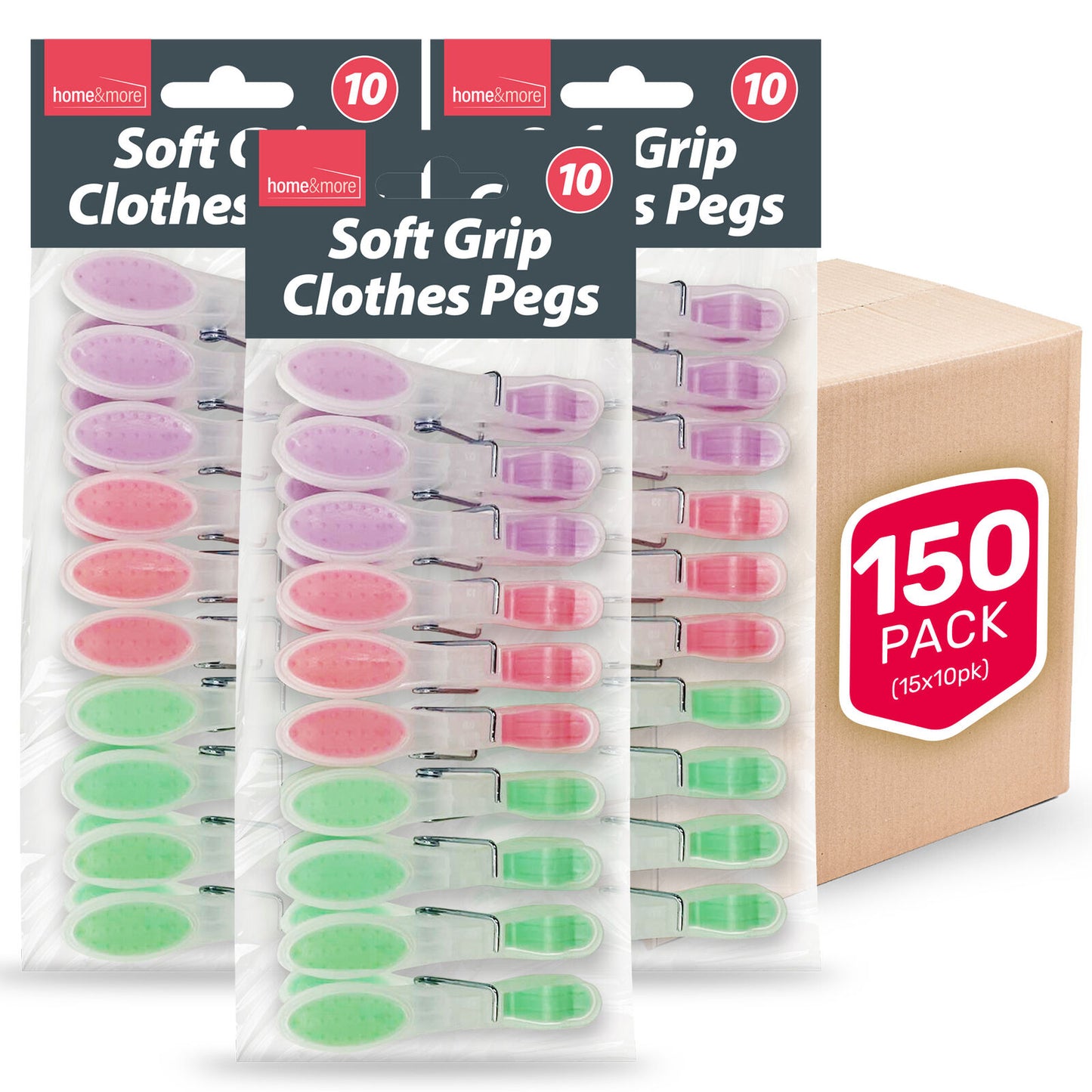150 Pack Soft Grip Clothes Pegs Strong Plastic Laundry Rubber Clips Washing Line