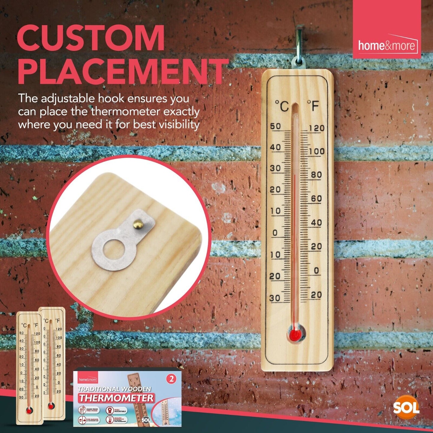 Wooden Wall Thermometer Indoor Outdoor Home Garden | 2 Pack