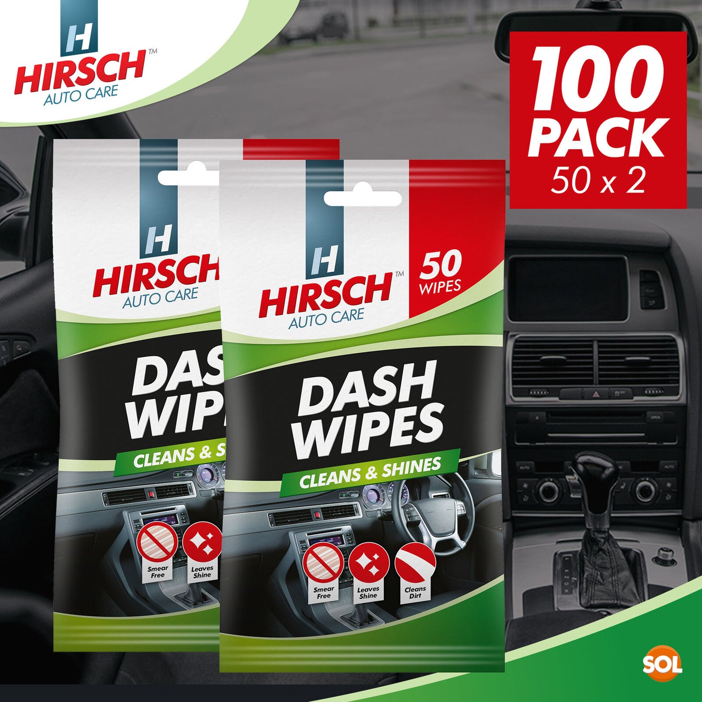 Car Dash Wipes | Gloss Interior Dashboard Cleaner | 100 Pack