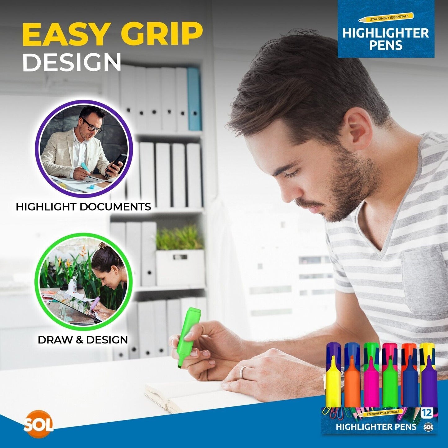 Highlighter Pens Fluorescent Colour Marker School Set | 6 Pack