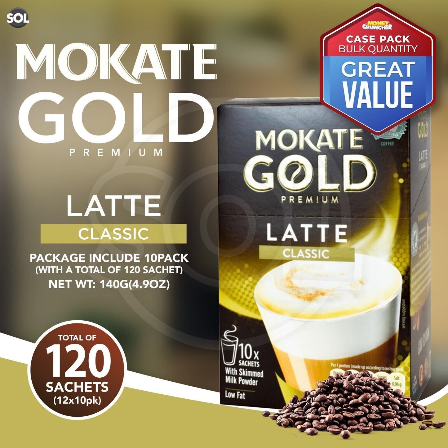 60-120 Mokate Gold Latte Coffee Sachets | Premium Caramel Classic Instant Sticks