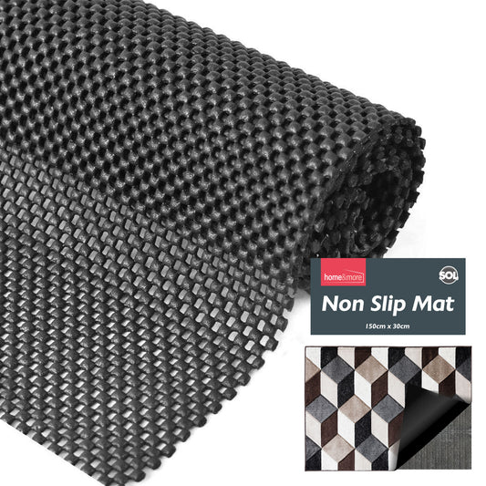 Black Anti Slip Mat Roll 150x30cm Grip Drawer Liner Mat
