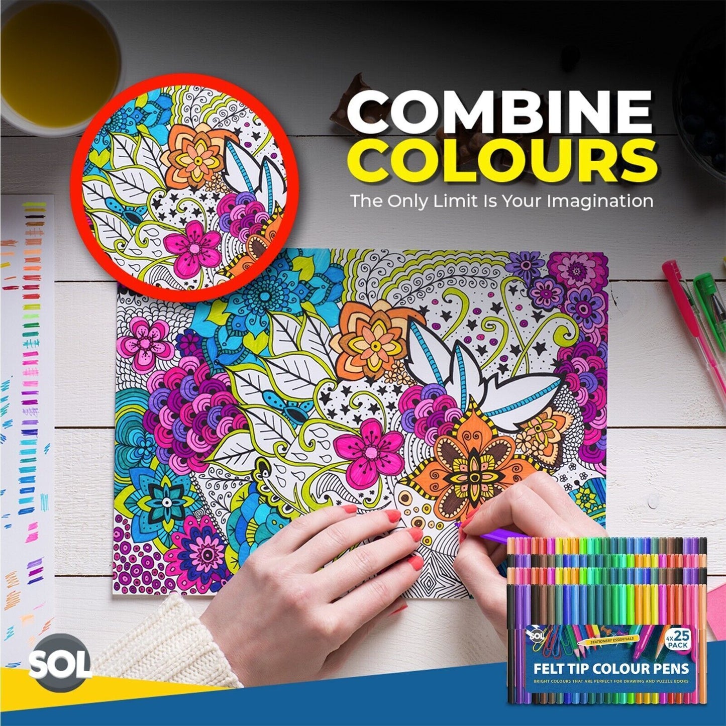 Felt Tip Pens | Fine Fibre Art, School & Craft | 100 Pack