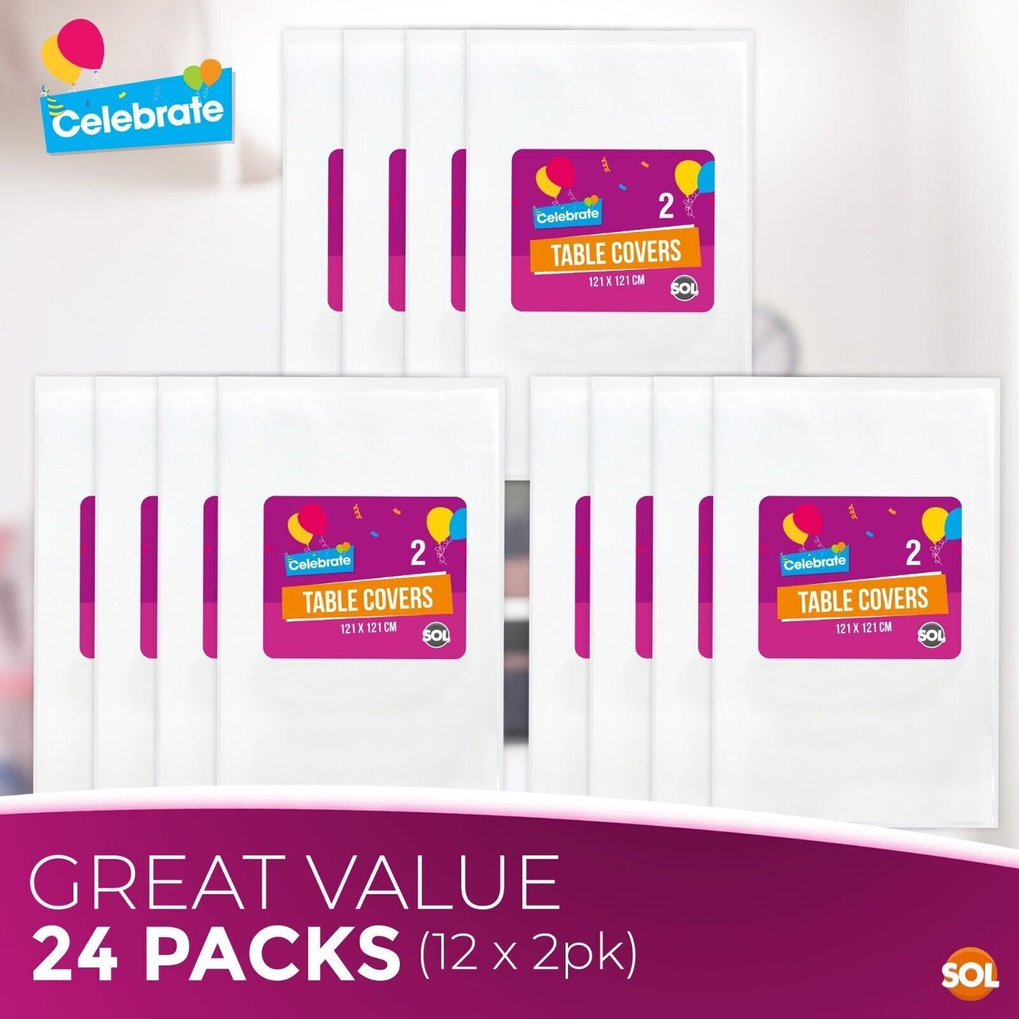 White Plastic Square Table Covers 121x121cm | Disposable Wipe Clean Party Cloth | 12 Pack