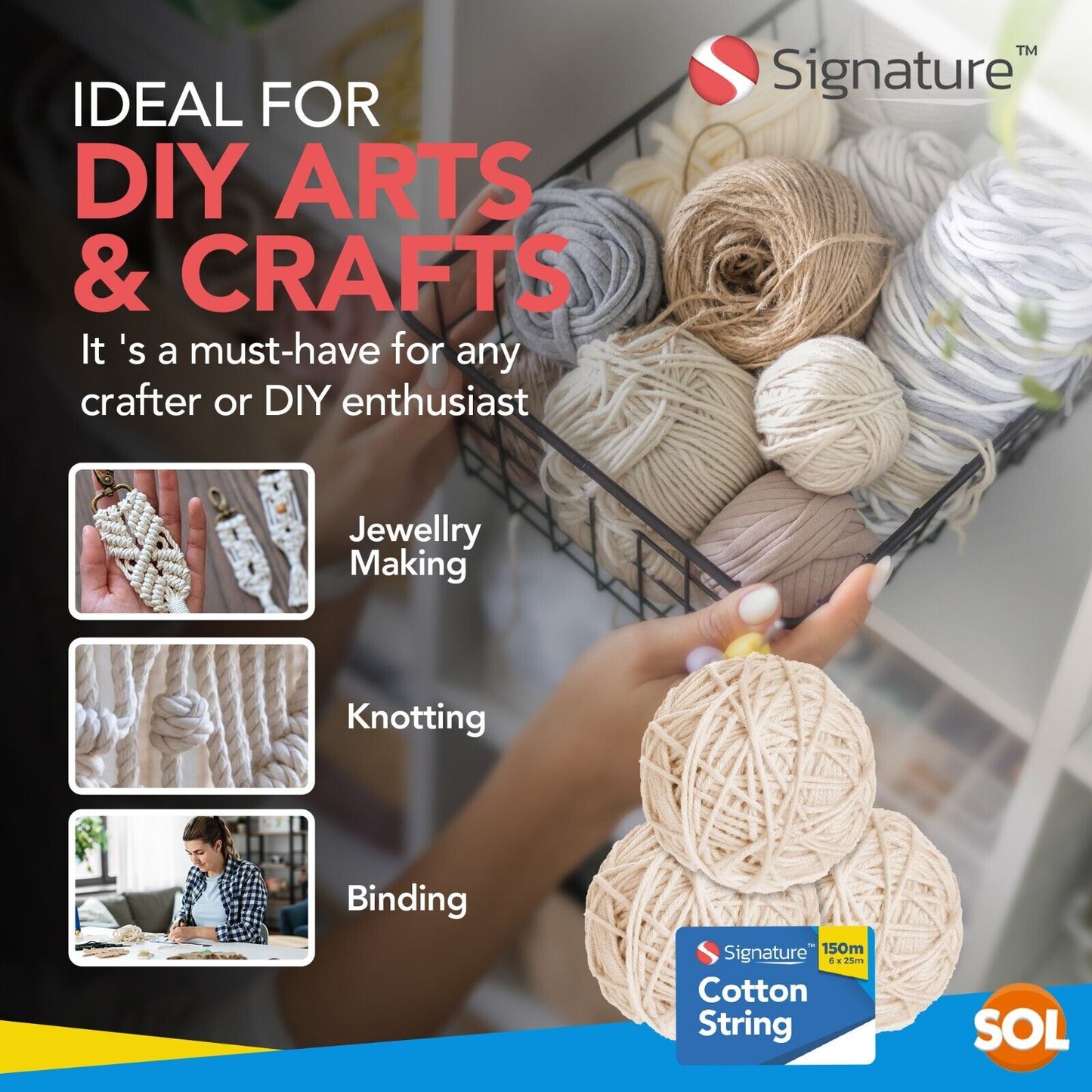 White String Cotton Twine 2mm 150M Craft Cord Rope Gift Wrap