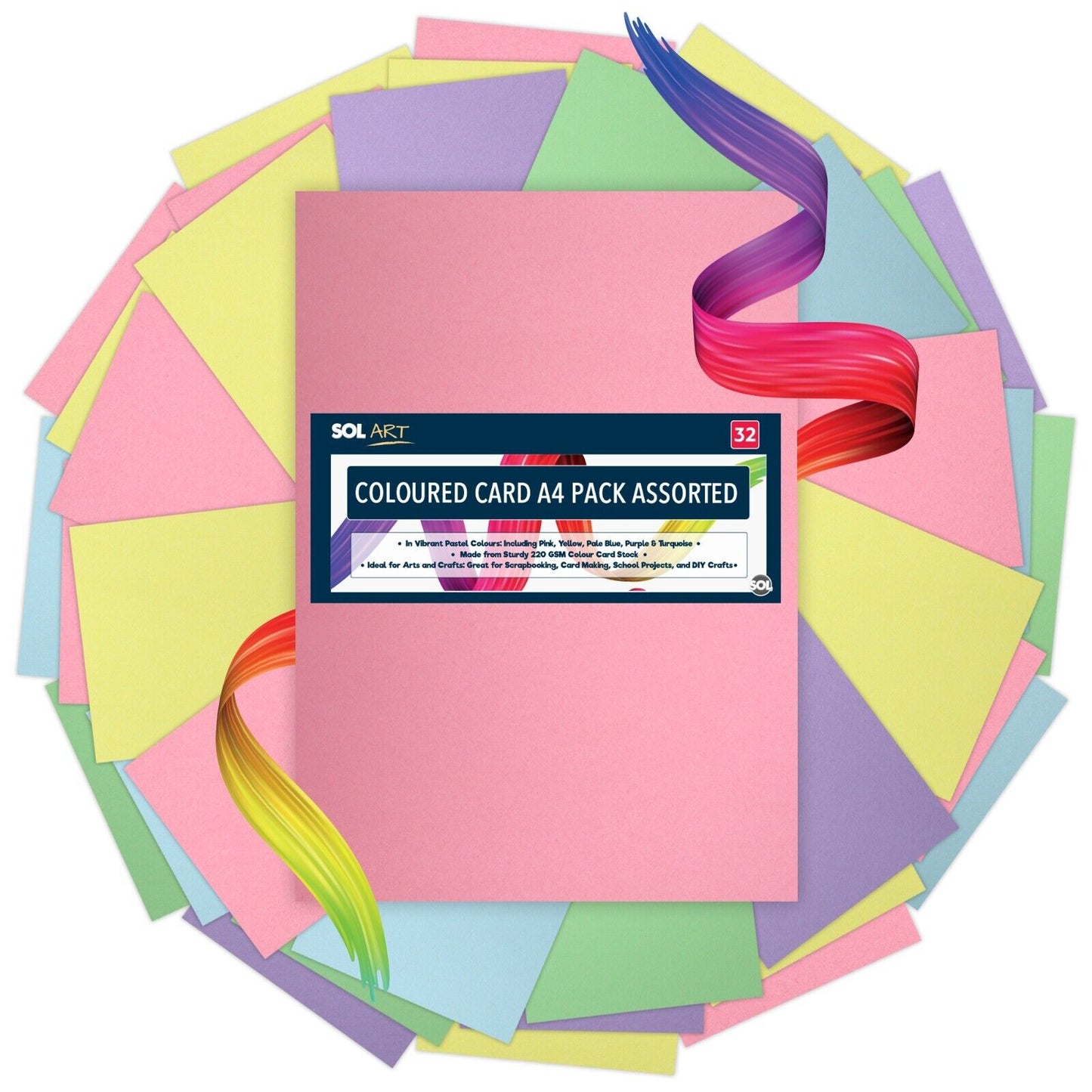 A4 220GSM Coloured Card Mixed Colours | 32 Sheets