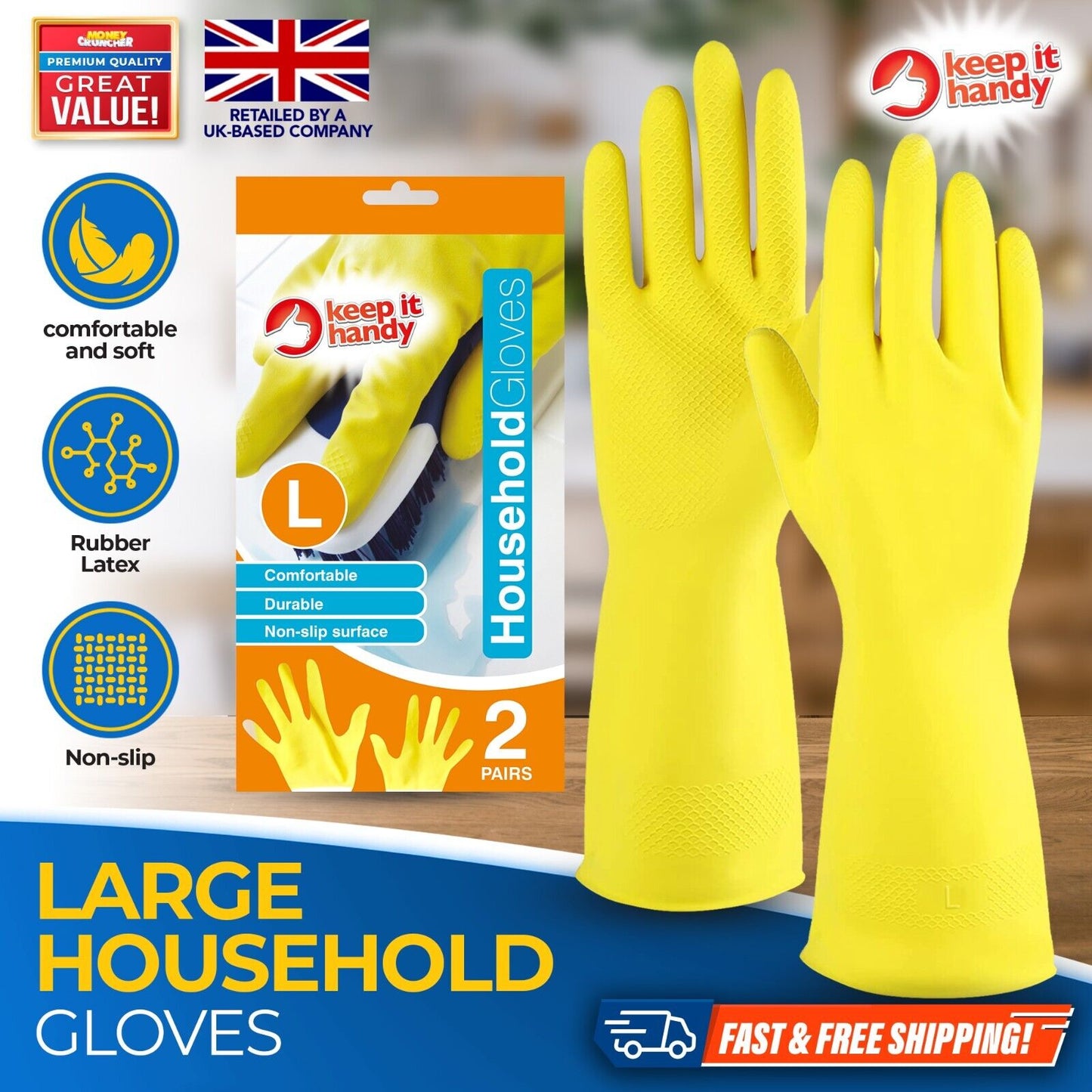 4-36 Pairs Rubber Gloves Large Long Sleeve Household Washing Up Kitchen Cleaning