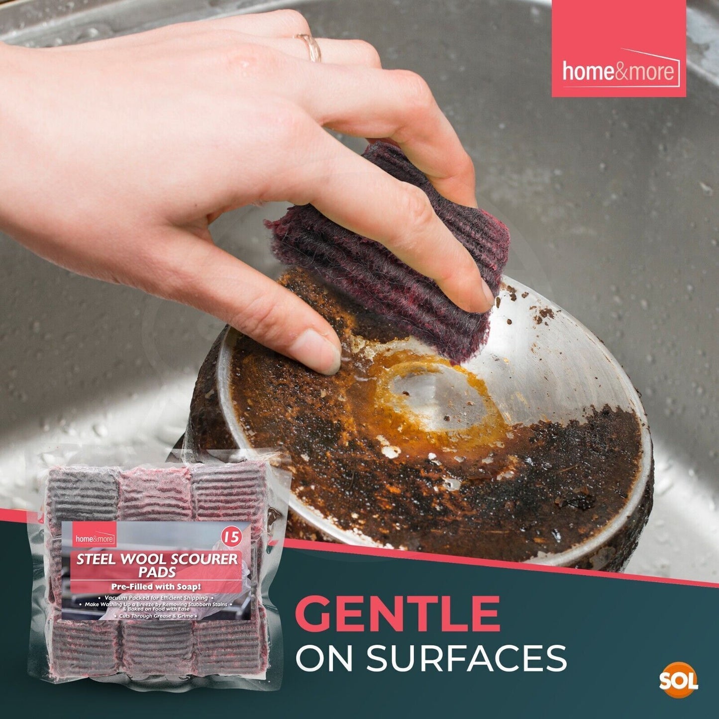 Soap Filled Pads Sponge Scourer Steel Wool | Kitchen Cleaning | 15 Pack