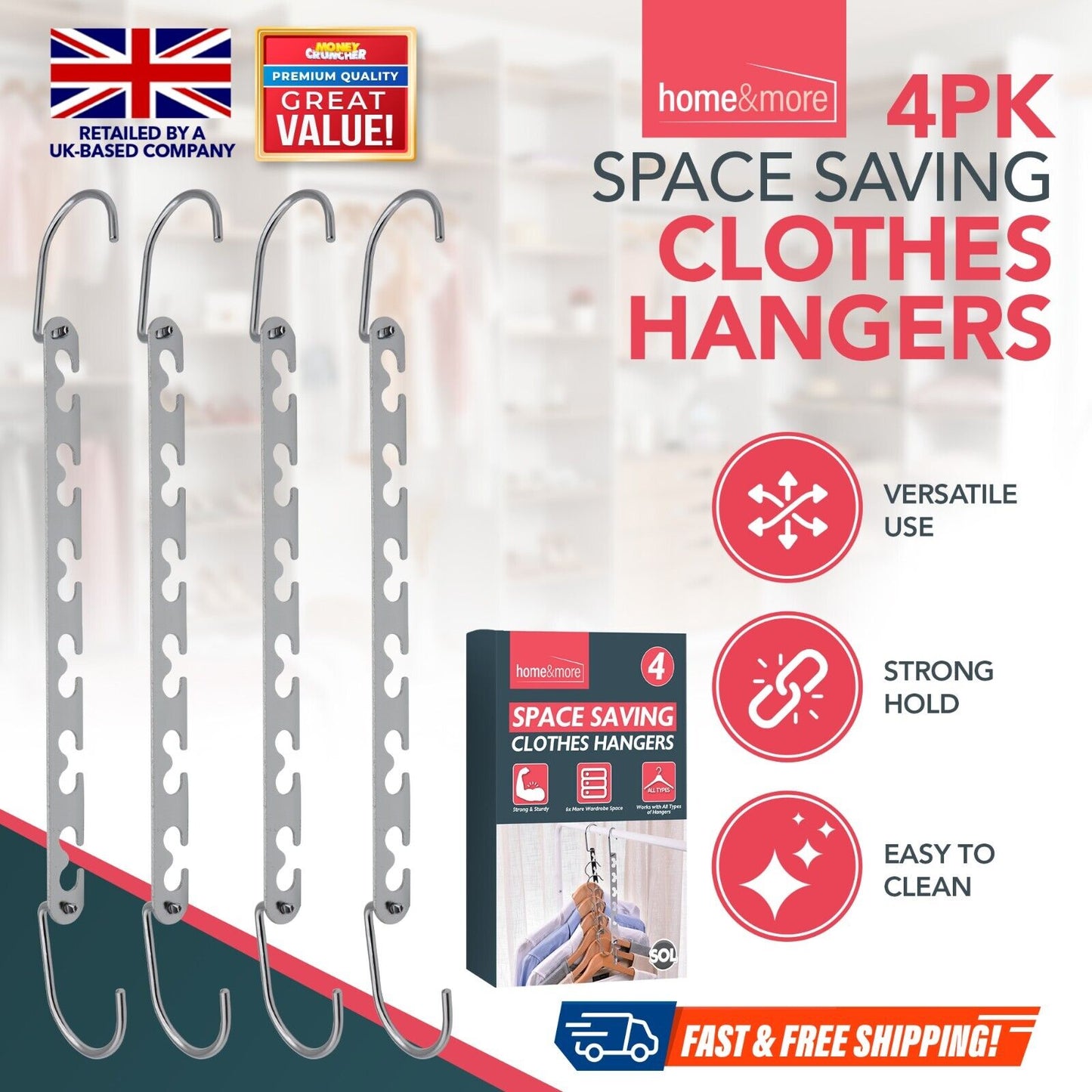 Space Saver Hangers Clothes Coat Wardrobe | Metal Magic | 4 Pack