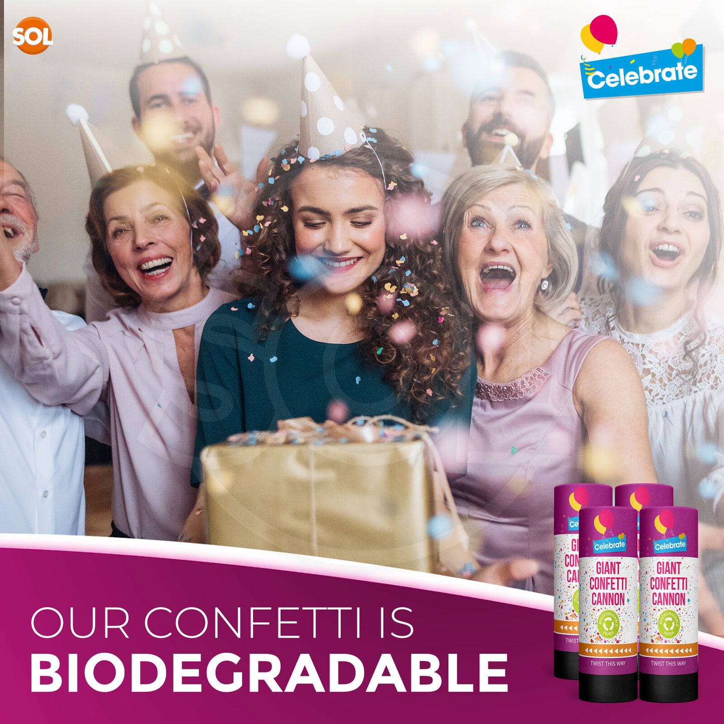 Confetti Cannons Multicolour Biodegradable | Party & Events | 8 Pack