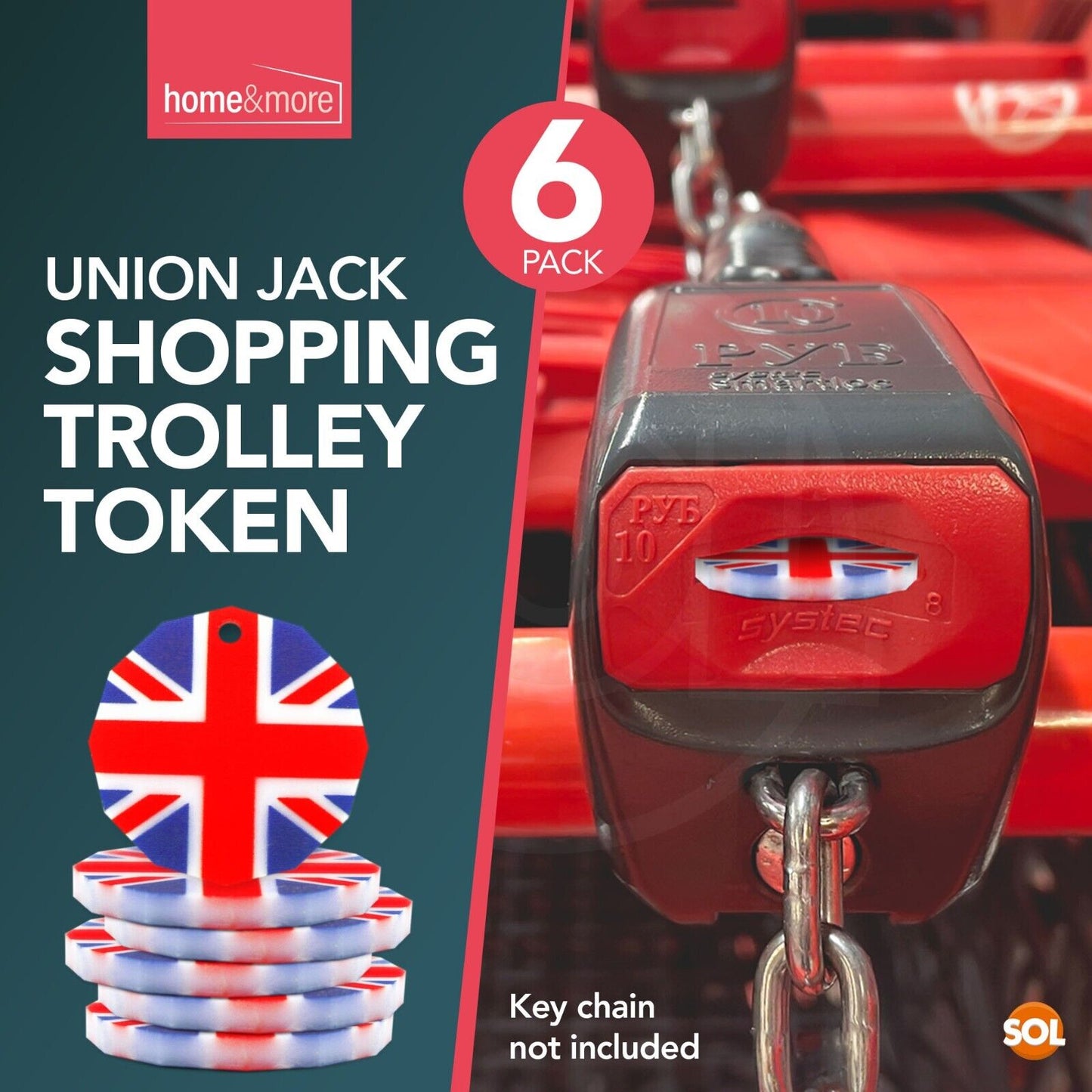 6-24 Trolley Coin Token Removable Supermarket £1 One Pound Shopping Cart Holder