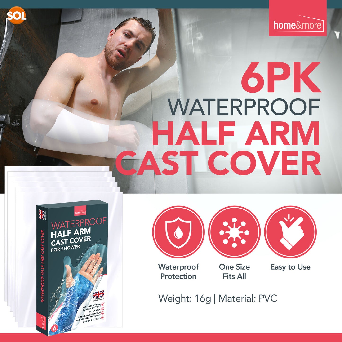 Waterproof Half Arm Cast Cover | Reusable Plaster Protector | 6 Pack