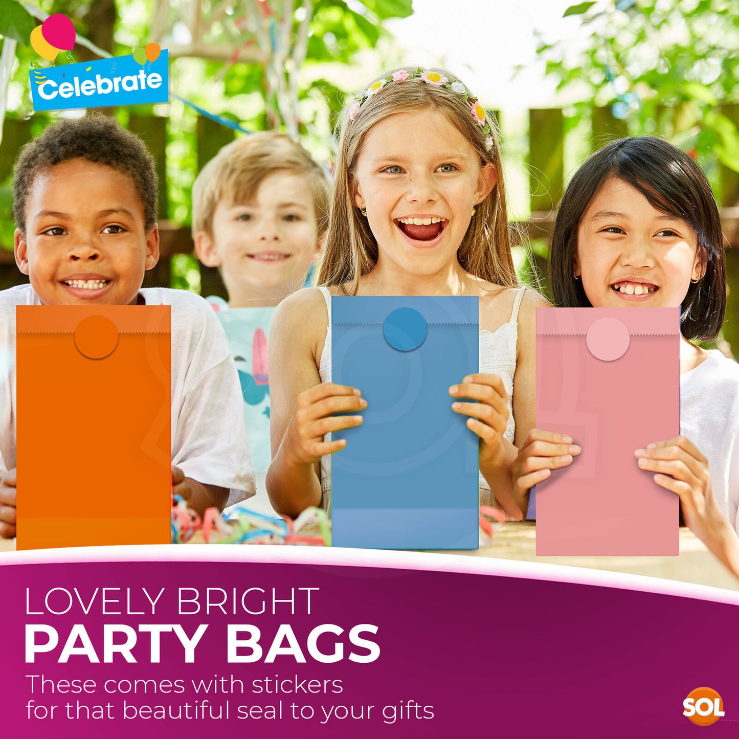 20-40 Paper Party Bags for Kids & Stickers Birthday Gift Loot Sweet Candy Treat