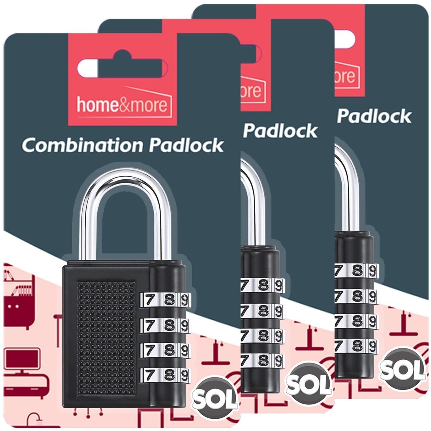 3pk-4pk Four Digit Combination Padlock Heavy Duty Outdoor Lock Gym Travel Luggage Locker