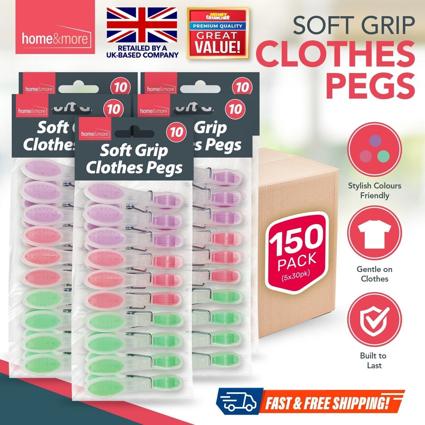 150 Pack Soft Grip Clothes Pegs Strong Plastic Laundry Rubber Clips Washing Line