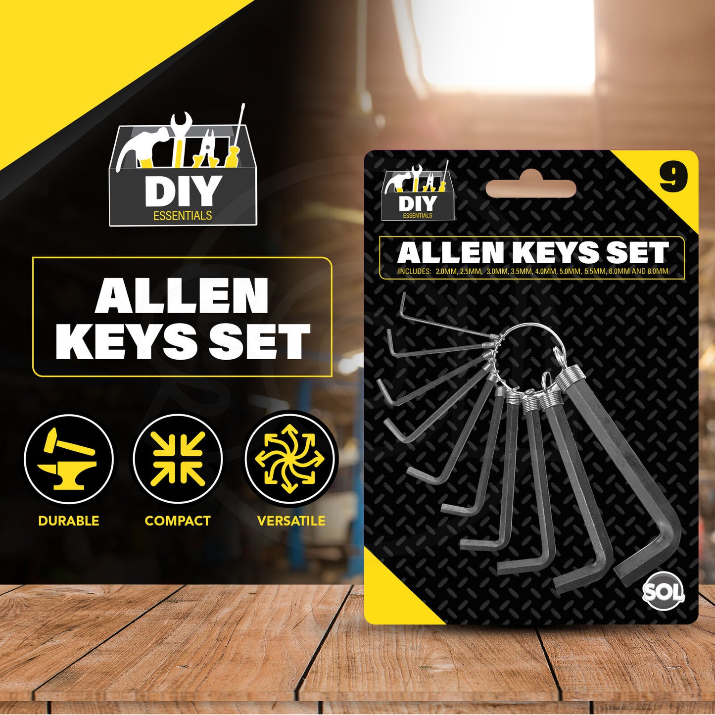 Hex Key Set Allen Wrenches 2-8mm with Keyring Holder | 9 Piece