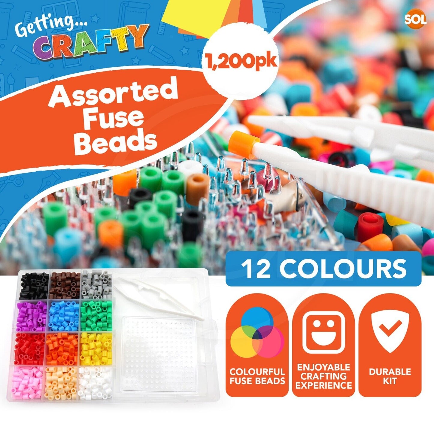 1200 Water Fuse Beads Kit with Pegboards | Assorted Colours Kids DIY Toy Gift