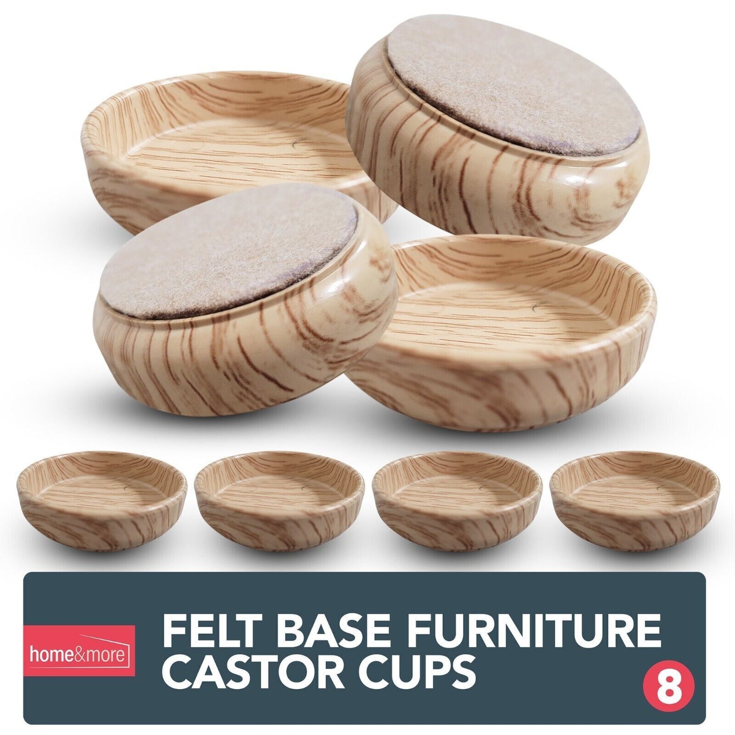 Premium Felt Castor Cups | Non Slip Furniture Castor Floor Protectors | 8 Pack