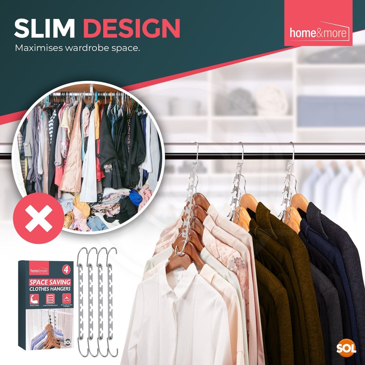 Space Saver Hangers Clothes Coat Wardrobe | Metal Magic | 4 Pack