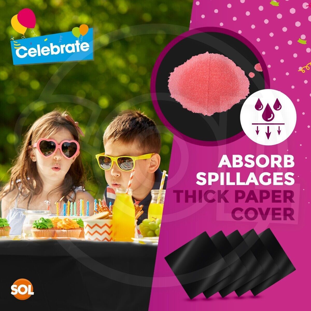 Black Paper Tablecloths Square Disposable – 5 Pack