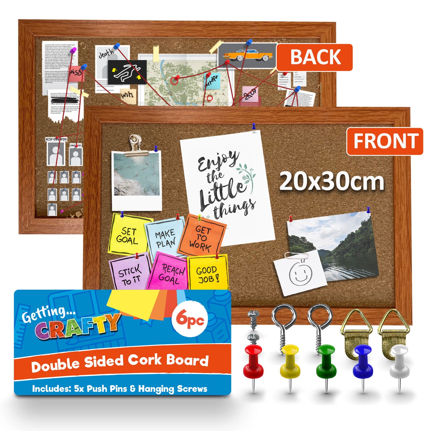 Cork Board A4 Notice Memo Board with Pins – Wooden Frame