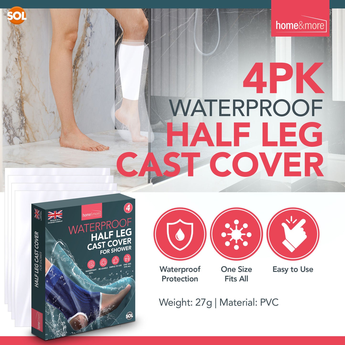 Waterproof Half Leg Cast Cover | Reusable Plaster Foot Protector | 4 Pack
