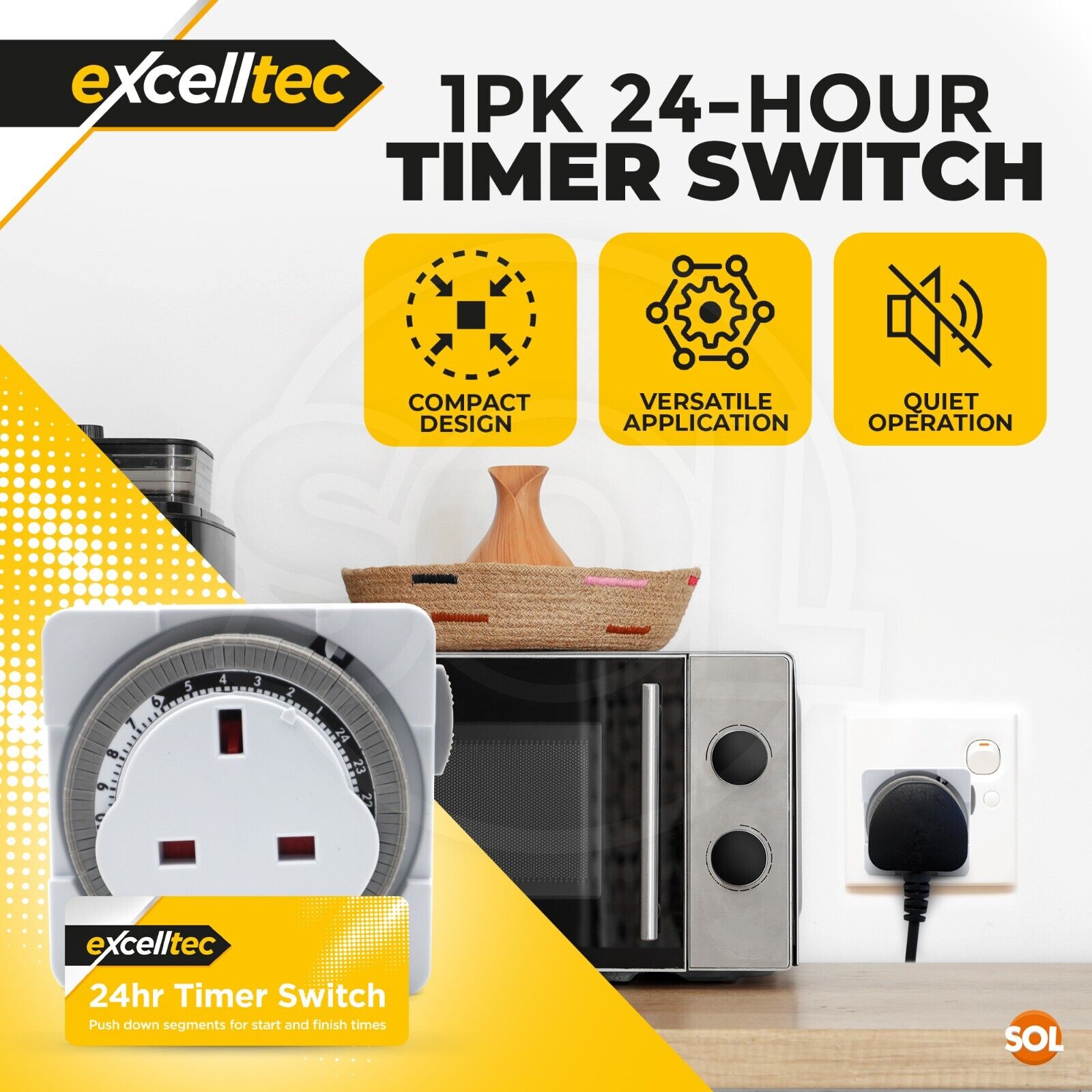 24 Hour Segment Timer Switch 24hr Mains Plug In Mechanical Clock Energy Saver