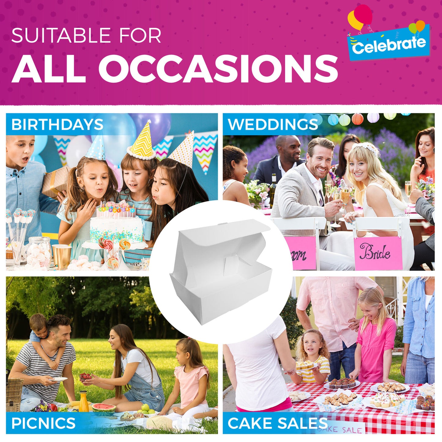 White Single Cake Slice Boxes | Wedding Party Favour | 20 Pack