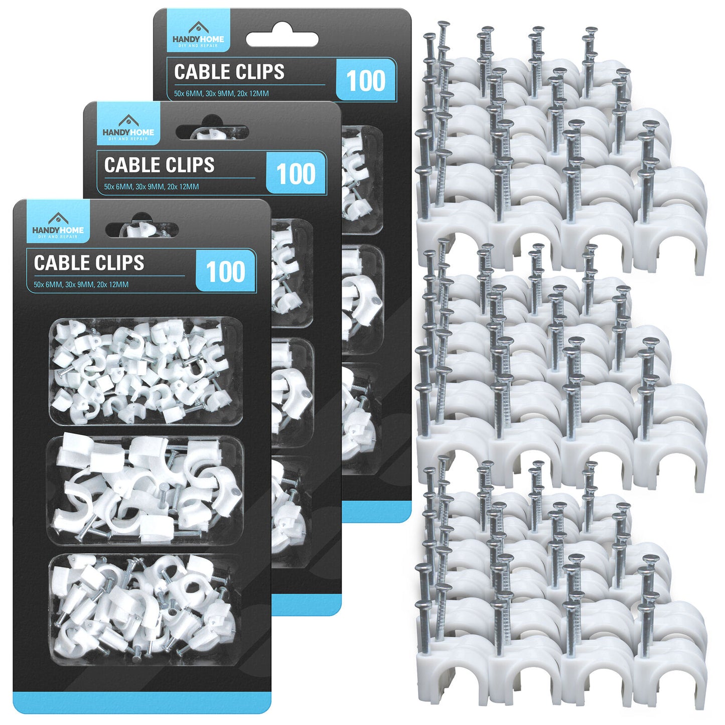 Cable Clips 6mm 9mm 12mm Round White – 100 Pack