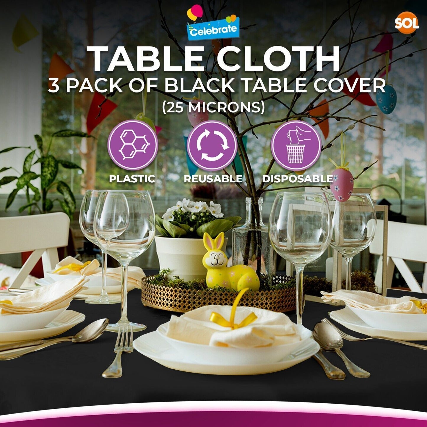 Plastic Table Covers Round 1.4M | Disposable Wipe Clean Party Cloth | 3 Pack