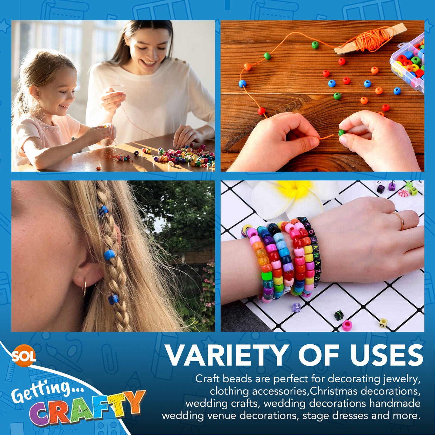 Pony Beads Jewellery Making | Mixed Acrylic Glitter Pearl | 500 Pack