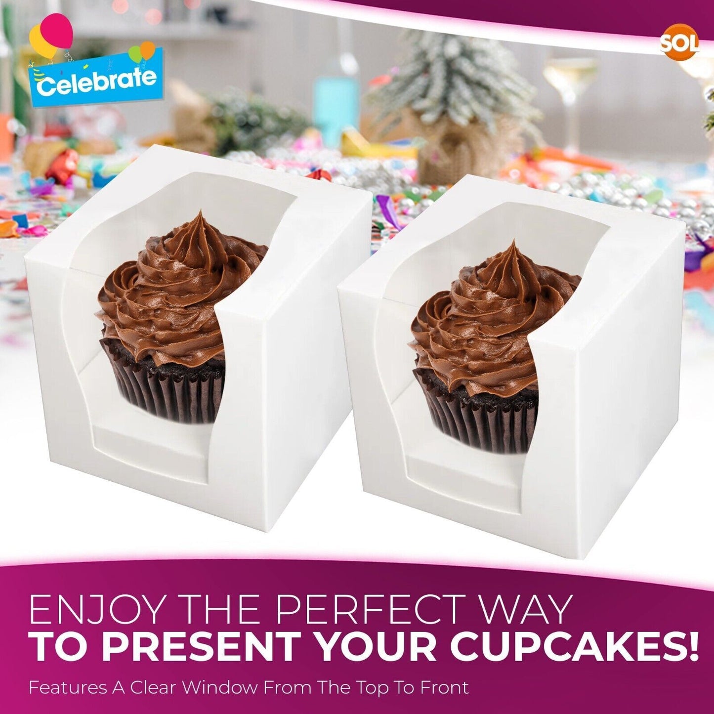 24-96 Cupcake Boxes Single Individual Cup Cake Box & Window Removable Inner Tray