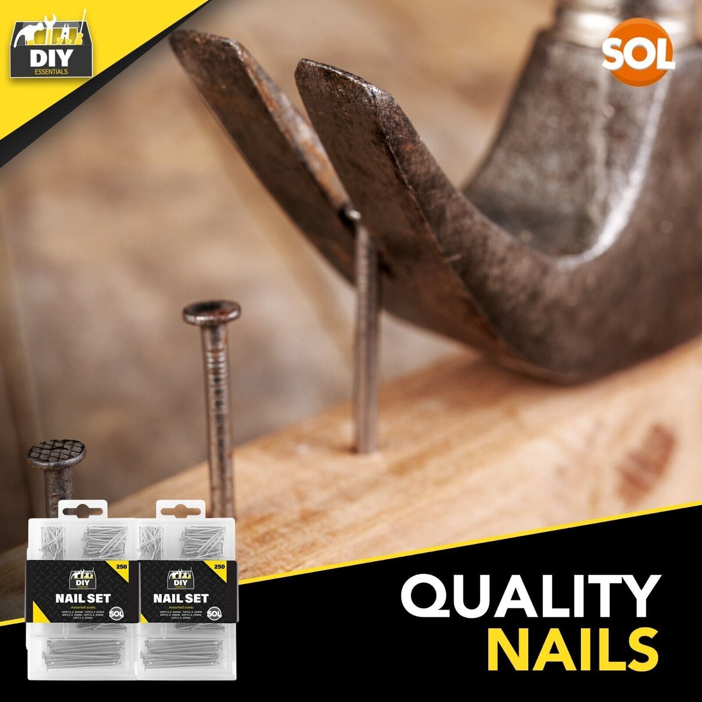 Flat Head Nails | Assorted Metal Carpentry Woodworking Pins | 500 Pack