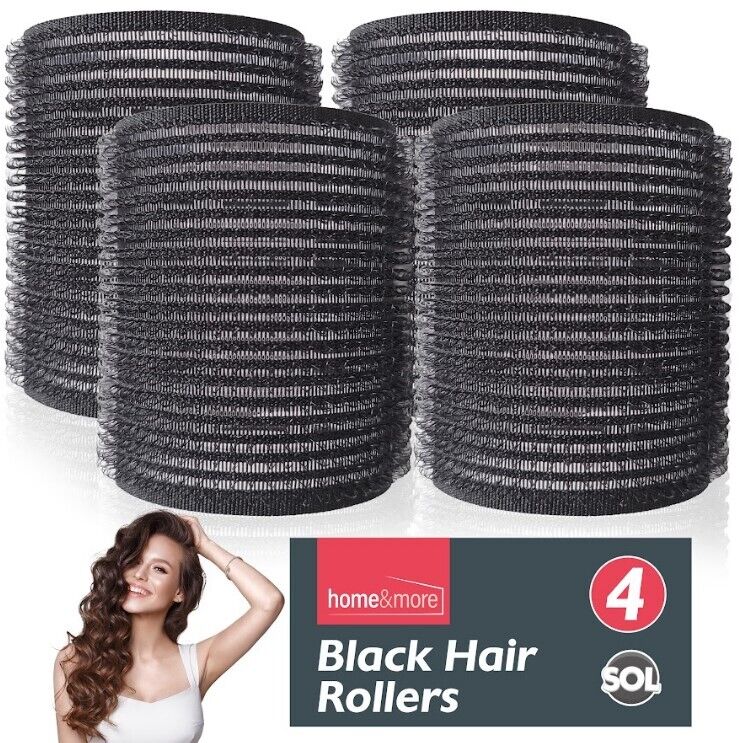 Heatless Hair Rollers Black | Self Grip Curlers for Bouncy Waves | 4 Pack