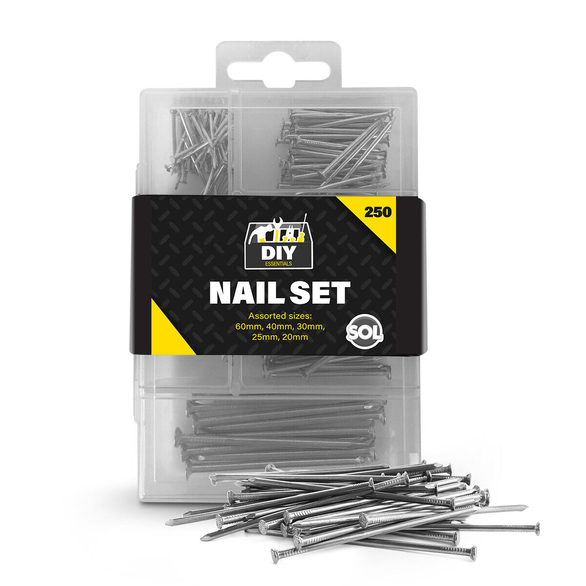 Flat Head Nails Assorted Carpentry Metal Pins | 250 Pack