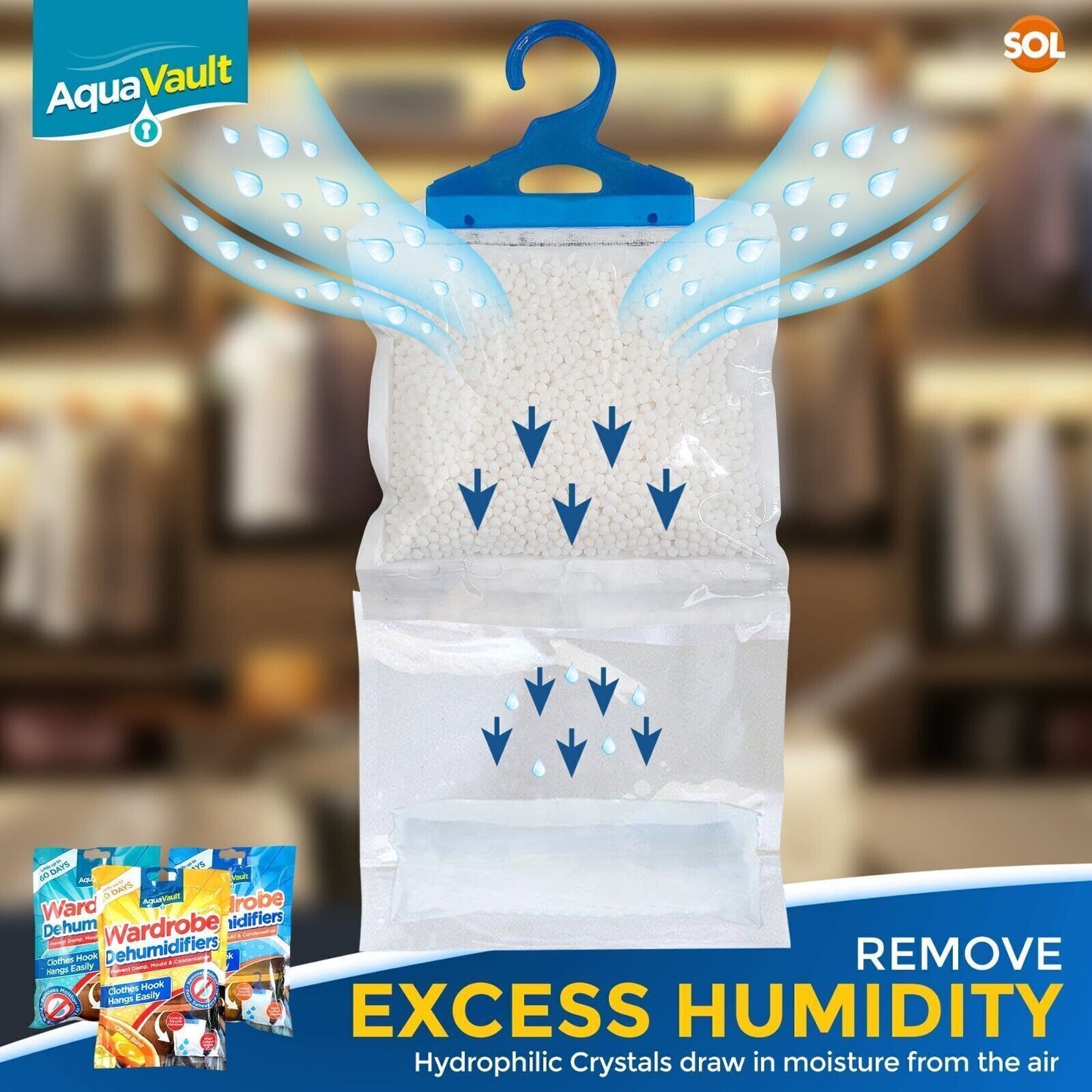 Hanging Wardrobe Dehumidifier Bags | Moisture & Mould Absorber