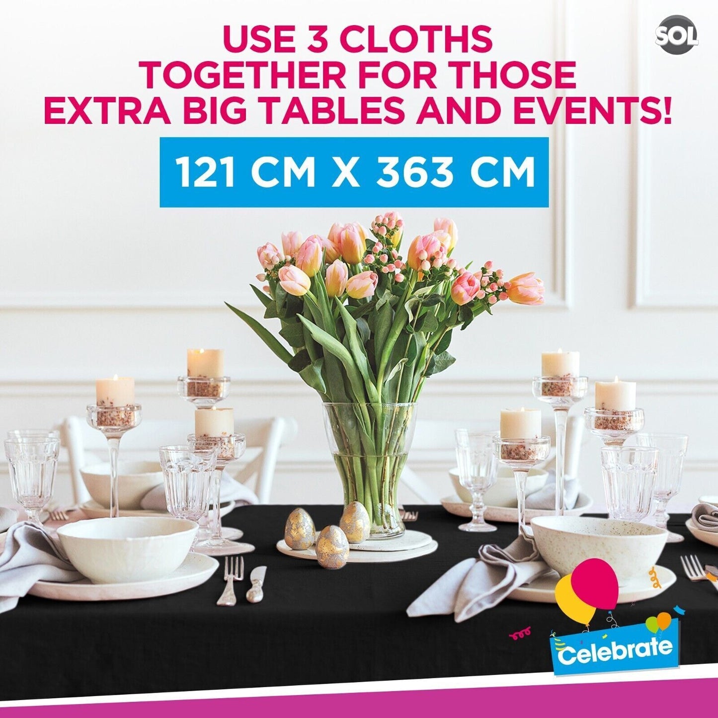 Black Plastic Table Covers Wipe Clean Disposable Party | 3 Pack