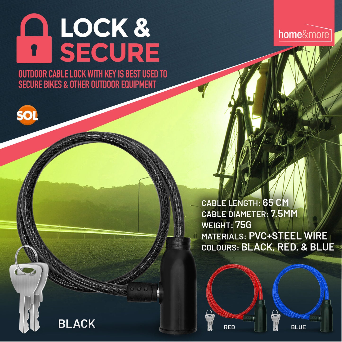 Bike Lock Cable Heavy Duty Steel Security Chain | 650mm